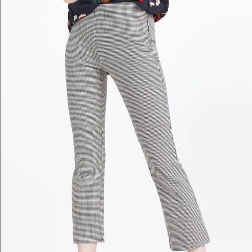 ZARA Gingham Kick Flare Cropped Pants